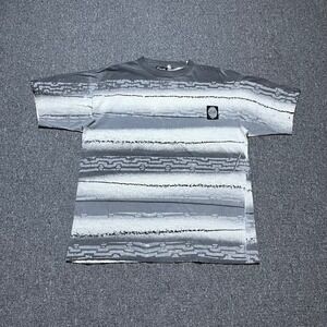 Vintage Beach Blvd T Shirt Large Grey White Abstract All Over Print 90s Surf Tee